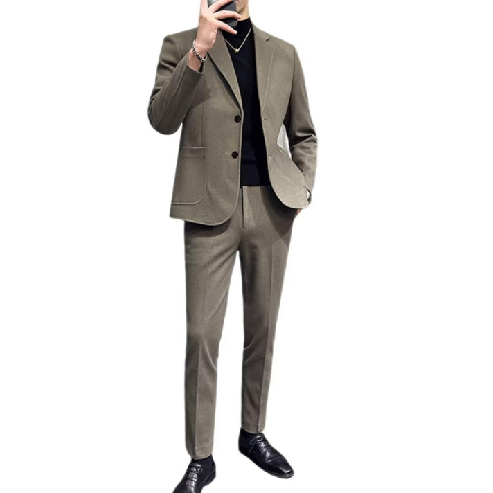 남성용 두꺼운 트위드 수트 세트업 정장 자켓  슬랙스 겨울용 캐주얼 포멀 수트 남자 정장세트