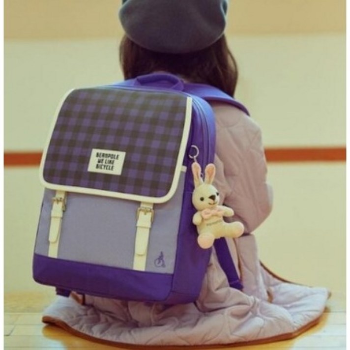 [빈폴] 키즈 바이올렛 바오 체크 책가방+보조가방 세트 (BI11D4U04S)