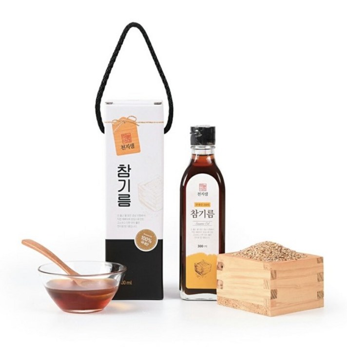 천지샘 국내산 참기름(국산참깨 100%), 1병, 300ml