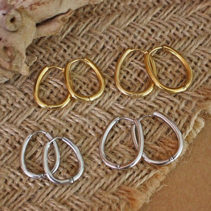 MOOLDN 14k 타원 써지컬스틸 링귀걸이 [2cm 2.5cm]