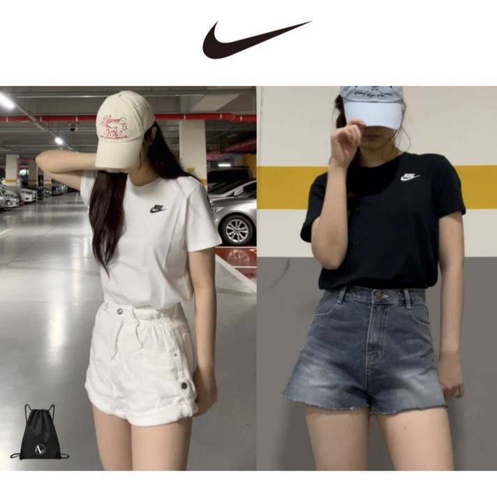 백화점 정품 나이키 반팔 티셔츠 여성 오리지널 클래식 스우시 로고 여름 여자 반팔티 면티 스포젠가방