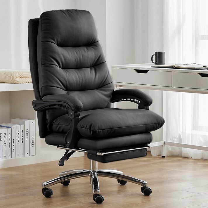 SeekFun 침대형 리클라이너 컴퓨터의자 가죽의자 중역의자, 블랙 발받침