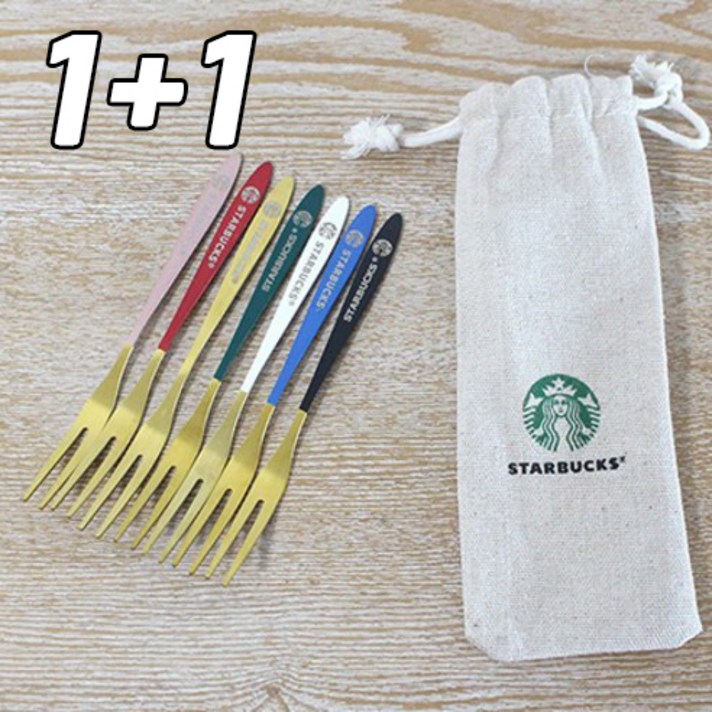 스타벅스 포크세트 티포크 7color 1+1, 1세트, 포크7종1set+린넨파우치