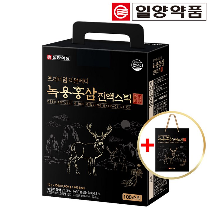 일양약품 리얼메디 녹용 홍삼 진액 스틱 100포 쇼핑백포함 6년근홍삼농축액 부모님 효도 명절 추석 설 선물 세트, 1개