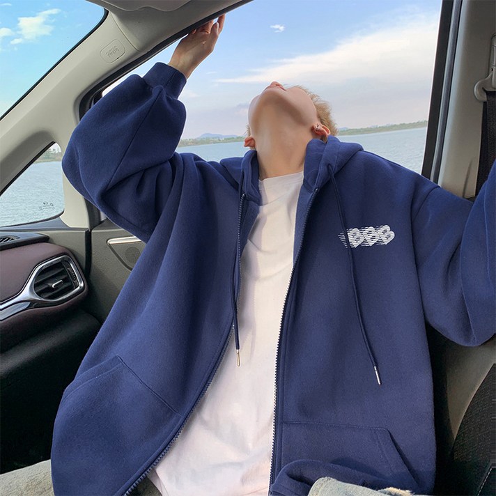 남성 캐주얼 루즈핏 레터링 맨투맨 하트 지퍼 후디