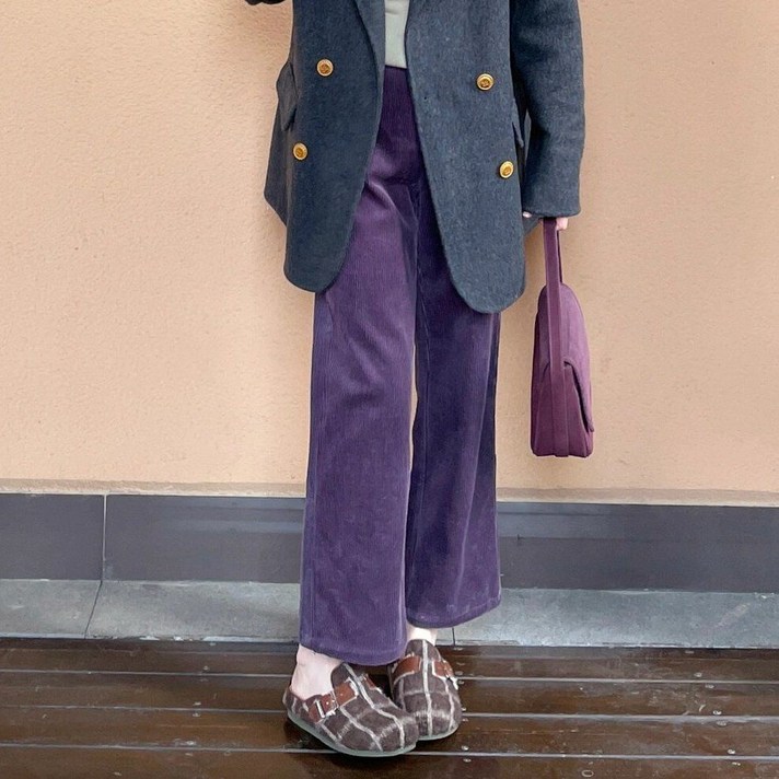 여성 골덴 팬츠 캐주얼 봄 가을 하이웨이스트 슬랙스 바지 루즈핏 일자 팬츠 기질 9부 코듀로이 바지 ZZL