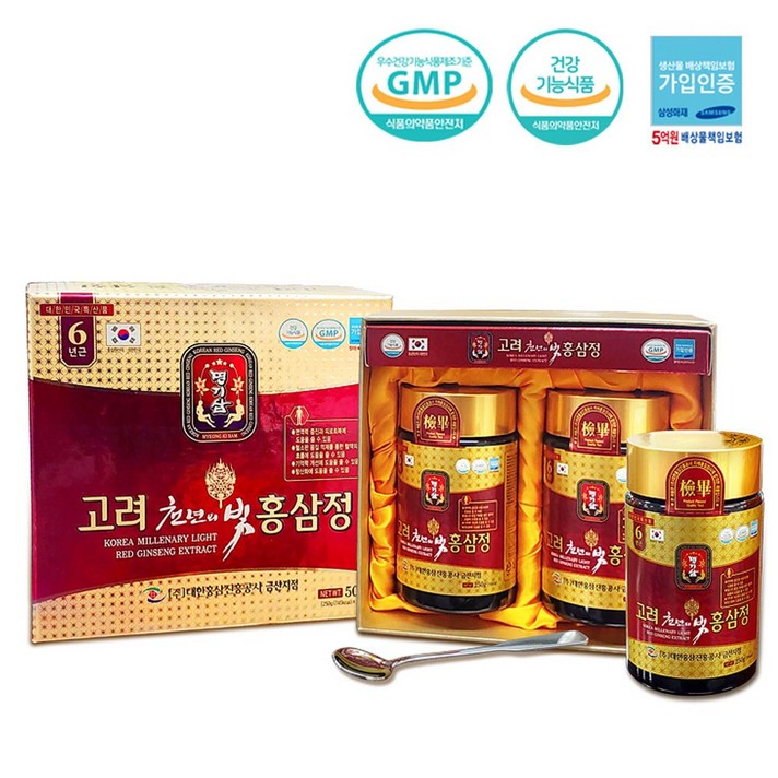 대한홍삼진흥공사 고려천년의빛 홍삼정 + 쇼핑백, 250g, 2개입