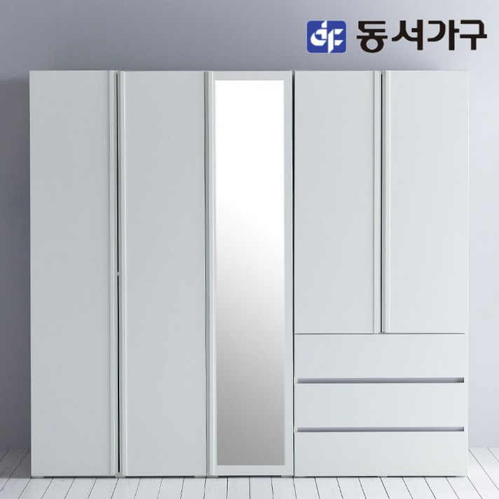 동서가구 솔트 스테디 2000 옷장세트 3단 서랍 거울형 mcr047, 화이트