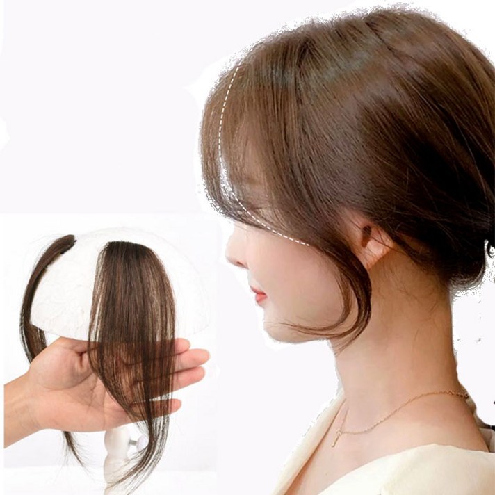 에이플랫 여자옆머리가발 앞머리 부분형 똑딱이 2피스세트 100% 인모 3컬러, 라이트브라운