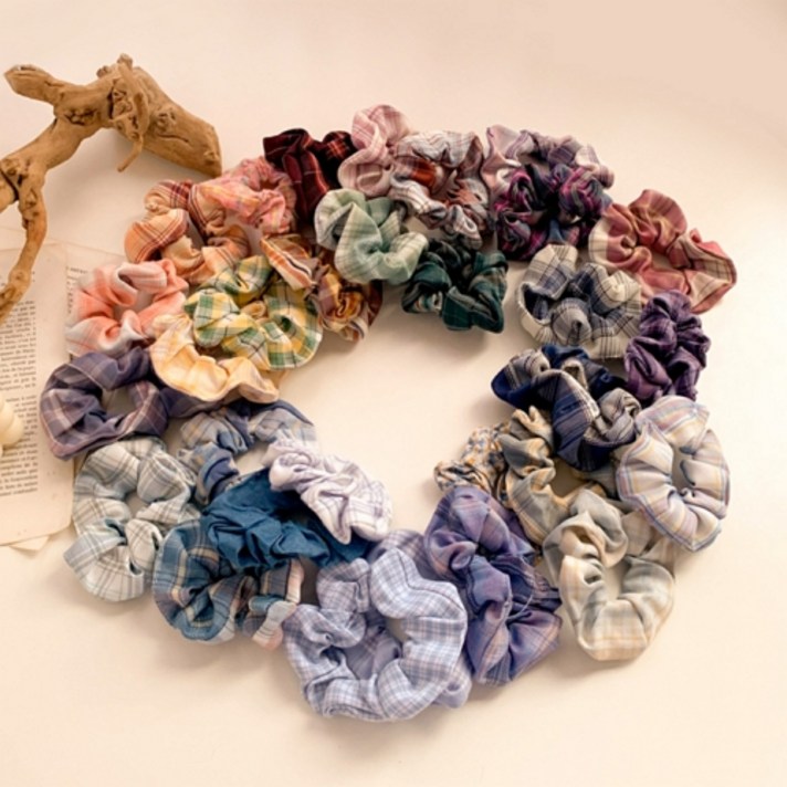 뻬이 슈슈 파스텔 체크 곱창밴드 머리끈 30개 1세트