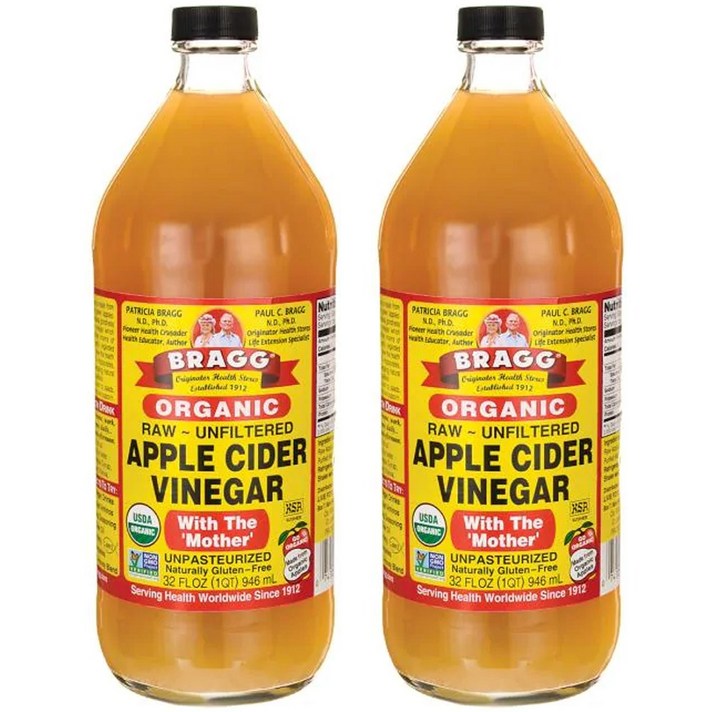 브래그 로우 언필터드 사과 식초, 946ml, 2개