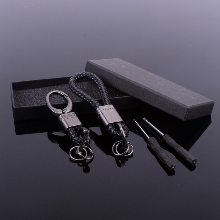 자동차 키링 1+1 가죽 차키 스마트 키홀더 가방 열쇠고리, 블랙색상 롱+숏+케이스