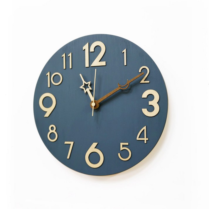 모프 입체 원목 무소음벽시계 (원형/사각), 블루_원형