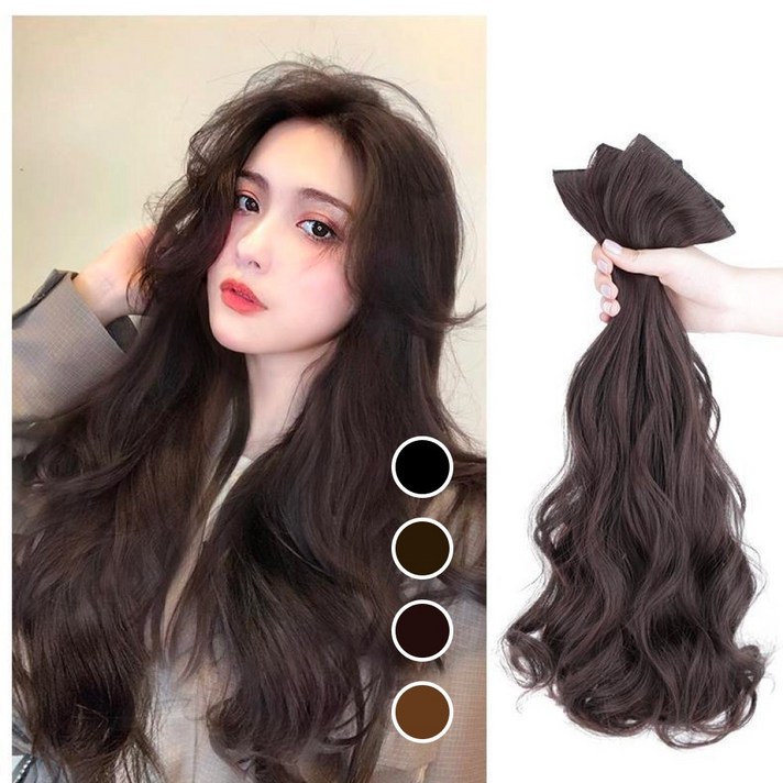  모던하루 긴머리 웨이브 가발 패션 헤어피스 똑딱이 3피스, 1개, 내추럴 블랙 50cm 