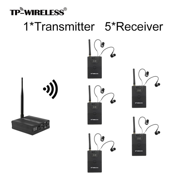 TP-WIRELESS TP-WMS02 2.4GHz 디지털 무선 무대 모니터 귀 귀환 시스템, Black EU-5