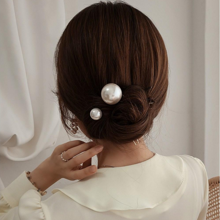 초콜리트쥬얼리 [1+1무배] 클래식 볼드진주 U라운드 심플 메탈 두줄 유핀 헤어 비녀 2style