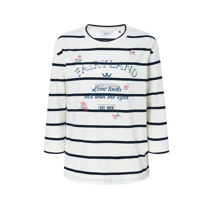 헤지스 여성 편안한 스트라이프 긴팔 티셔츠