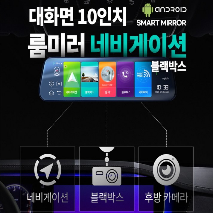 10인치 국내생산스마트룸미러세이프런/2채널블랙박스+후방카메라+테블릿, 룸미러형(64G)승용+SUV