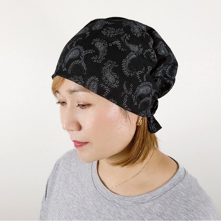 사계절 페이즐리 얇은 순면 비니 두건 중년 모자
