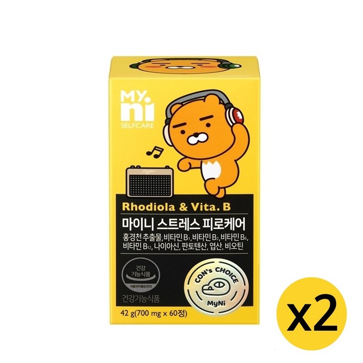 일동제약 마이니 스트레스케어비 스트레스 피로 영양제 고함량 비타민B1 B2 B6 B12 홍경천추출물 나이아신 판토텐산 엽산 비오틴 로사빈, 2병, 60정