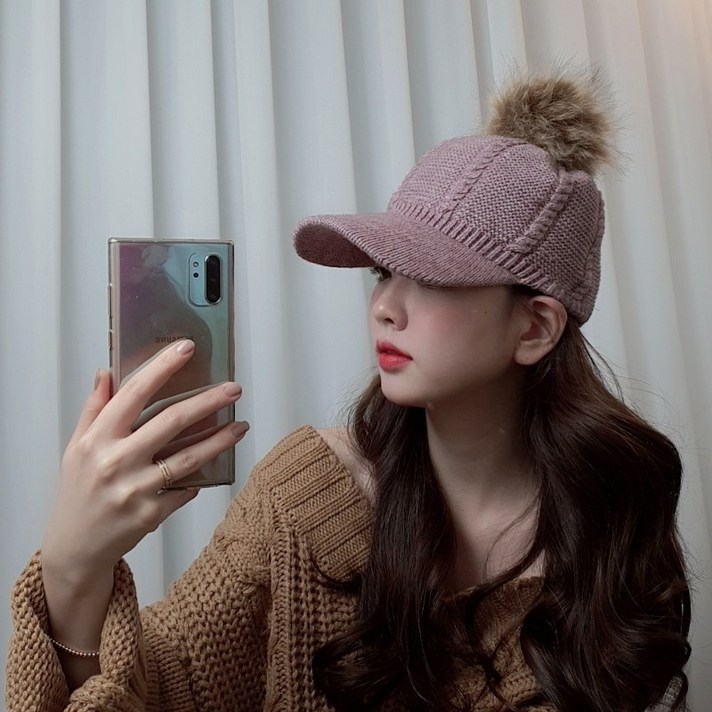 [기모안감] 느와드코코 겨울 니트 꽈배기 퍼 방울 볼캡 따뜻한 모자