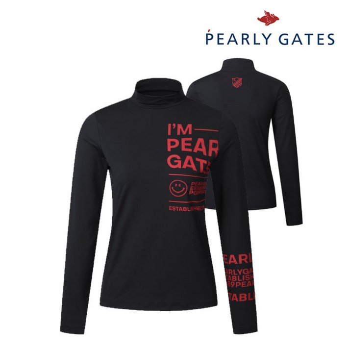 파리게이츠 골프 pearlygatesgolf여성 스마일 사이드 레터링 쿨 티셔츠 P521B3TI057_BK, 002, BK, 1개