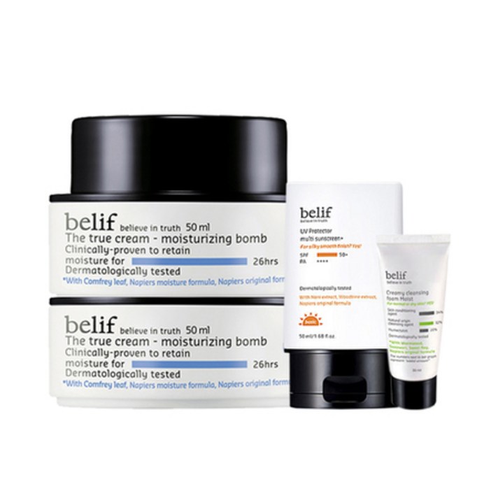 빌리프 모이스처라이징 밤 50ml x2 + 선 스크린 50ml + 클렌징폼 30ml, 상세페이지 참조