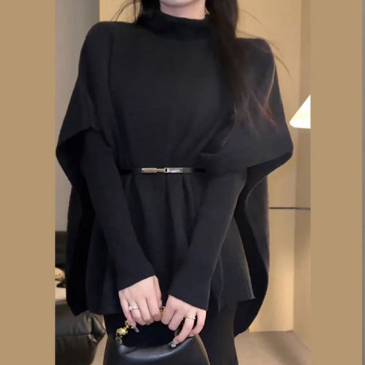 핏보장 비스코스니트 원피스 목폴라숄판쵸 벨트 투피스 셋트데이뚜