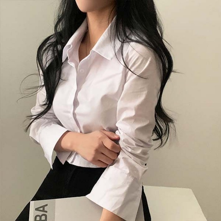 어반룩북 오피스룩 긴팔 소매 포인트 기본 이너 크롭 셔츠 어반룩북 오피스룩 긴팔 소매 포인트 기본 이너 크롭 셔츠
