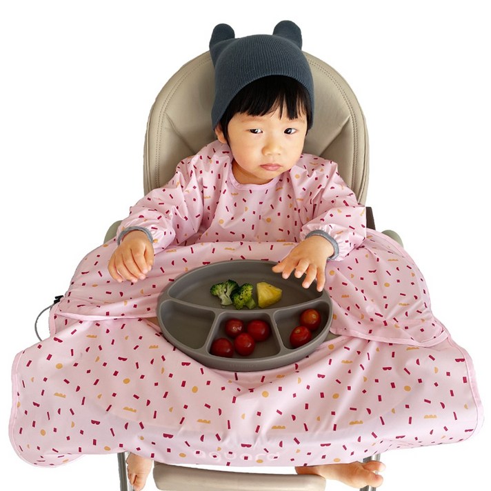 아이주 식탁일체형 이유식 턱받이 긴팔오픈형, 핑크, 1개