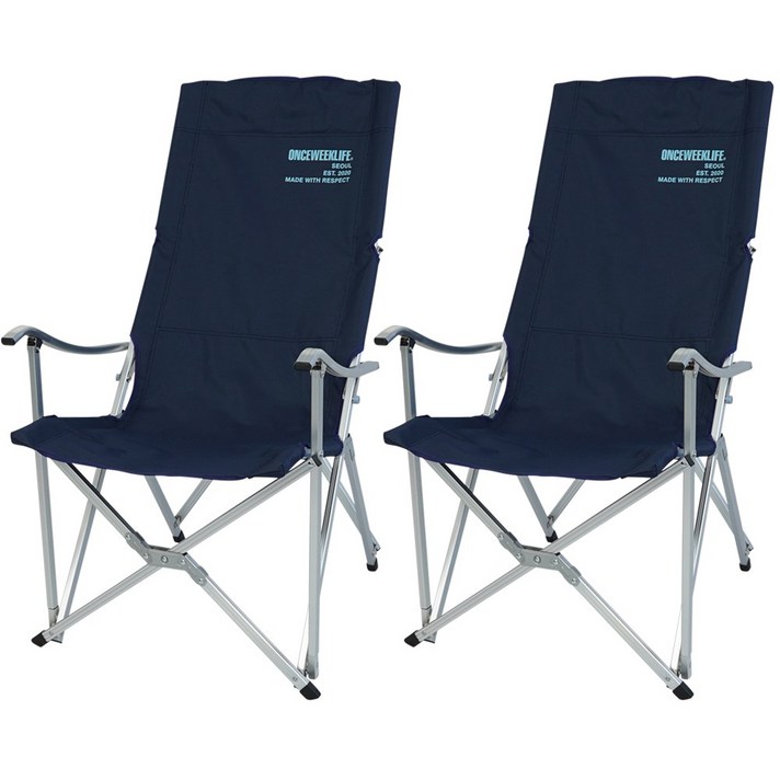 원스위크라이프 롱 릴렉스 캠핑의자 특대 실버프레임, 2개, 네이비