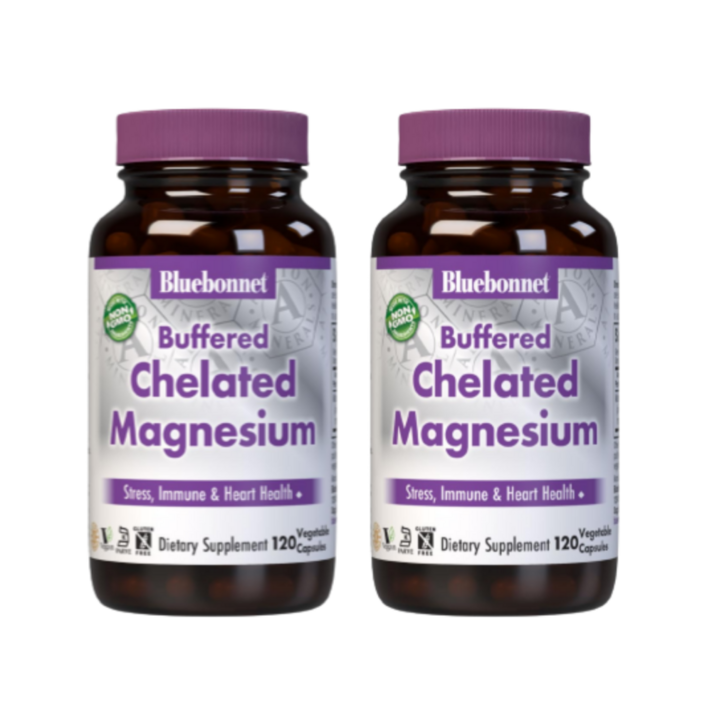  최신정품 BlueBonnet 버퍼드 킬레이트 마그네슘 120정 베지캡슐 블루보넷 Chelated Magnesium +휴대용약통 별도증정, 2개 