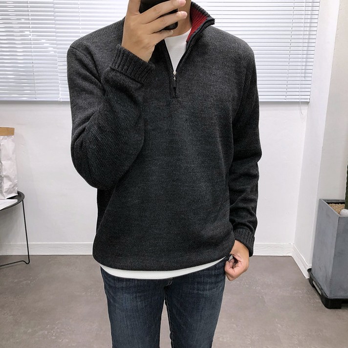 애드매이브 배색 터틀넥 목지퍼 반집업 니트 5color 95~125 빅사이즈까지