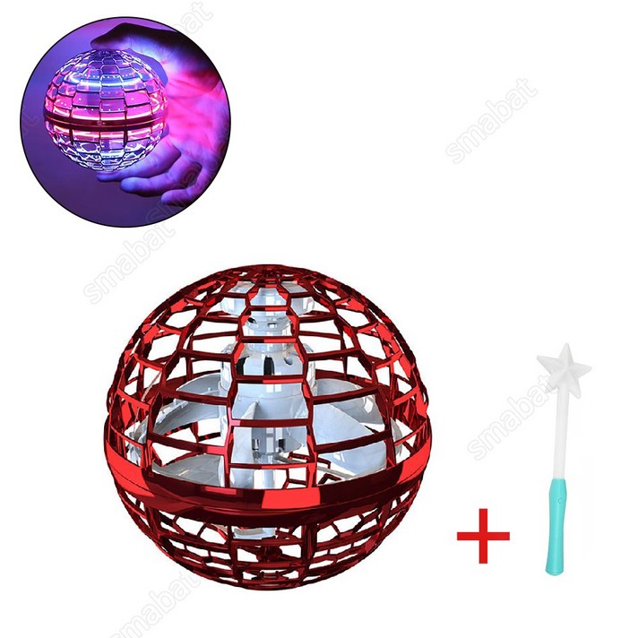 FlyNova 정품 비행팽이 완구용드론 부메랑 팽이 비행장난감 LED조명 USB충전 안전 재질 블루 설날 선물 새해 선물, 레드+마법봉