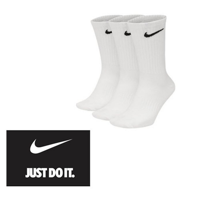 나이키 양말 장양말 흰양말 에브리데이 코튼 라이트웨이트 크루 3팩 + 스우시스티커, 화이트+블랙