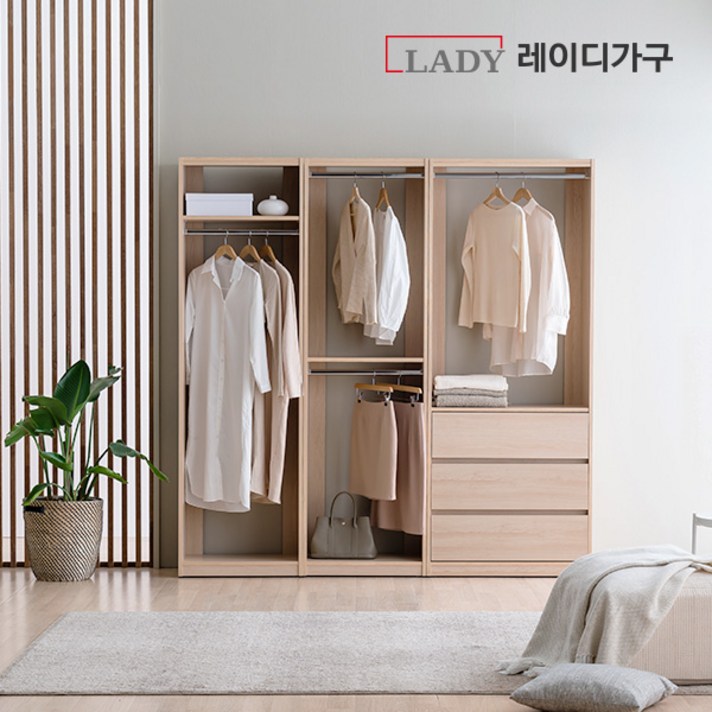 레이디가구 이안 행거 드레스룸 2000 B세트 시스템장 시스템드레스룸, 2000 B세트 크림아이보리