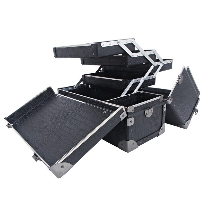 가방몰 메이크업박스 메이크업가방 네일가방 미용가방 화장품정리함 Professional Makeup Box 4단 소형 DFF402-NICKEL BLACK, 1개