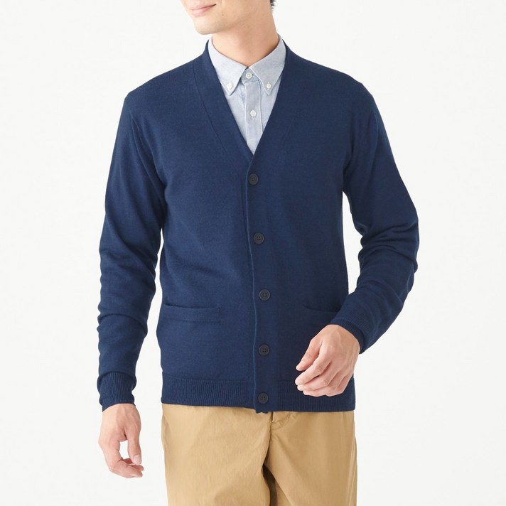 무인양품 MUJI 남성 메리노 울 워셔블 하이게이지 V넥 가디건 M9AA023