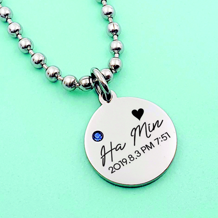 써지컬스틸 미아방지목걸이 깊은각인 스와로브스키스톤 원목걸이, 1모줄체인, 유아용(34+3), 블루