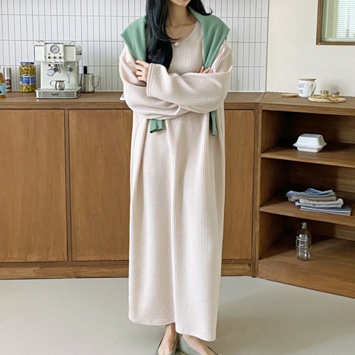 봉봉스토리 시아 골지 뒤트임 여성 롱 원피스 빅사이즈 오버핏