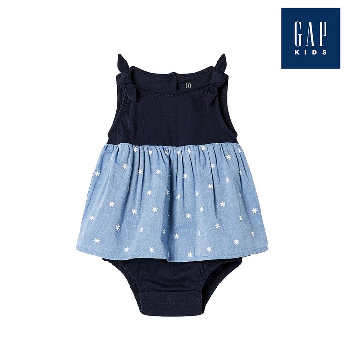 갭키즈 플라워 자수 샴브레이 바디수트845479009NY