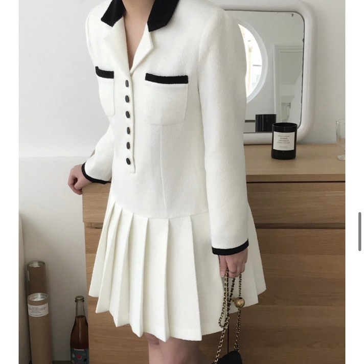 당일출고타임세일 아미먼트 스토리 배색 플리트 카라 원피스