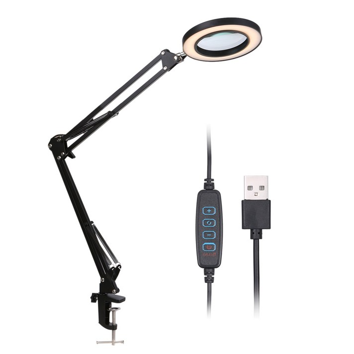 Tomshine 클립 스탠드 LED 테이블 램프 8배율 확대경 조명, 블랙