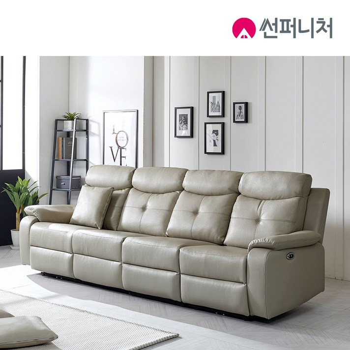 썬퍼니처 전동 리클라이너 소파 3인 4인 6인 독립스프링 오리털 USB 에어레더/PU, 7104_4인용_PU베이지