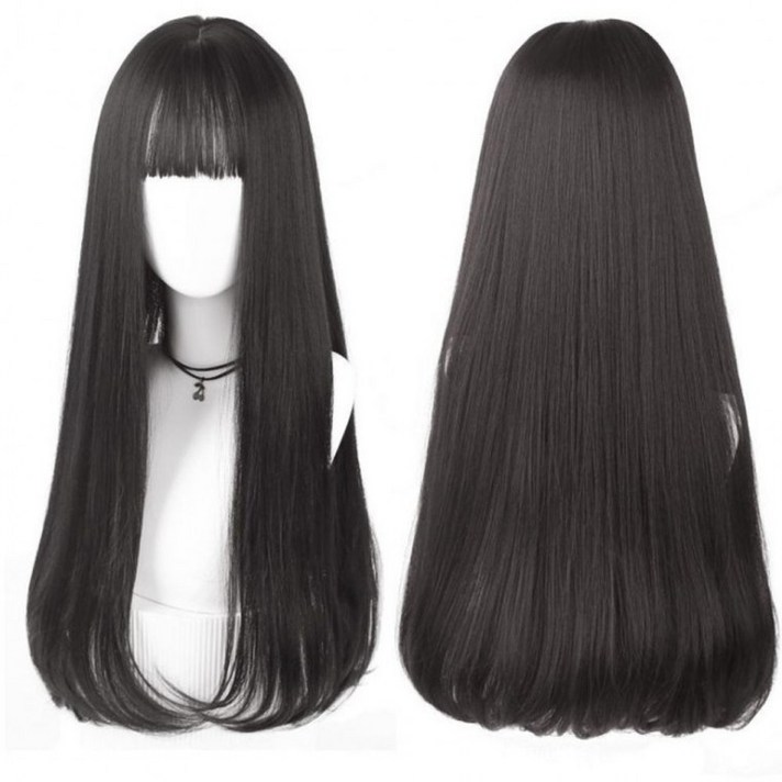 긴머리 C컬 통가발 자연스러운가발 C컬가발 롱가발 긴머리 롱C컬 여성통가발 C컬통가발 긴머리가발 웨이브가발, 블랙