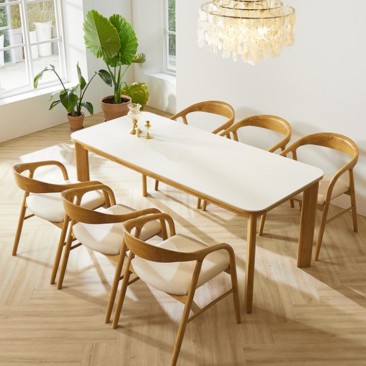 파라다이스빌라 루미노스 세라믹 원목 식탁 6인용 pn6041, 네추럴, 6인용