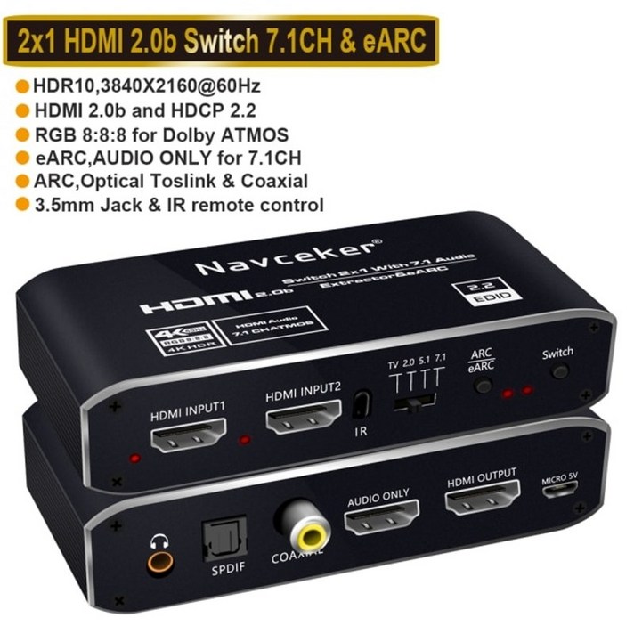 2020 최고의 ARC HDMI 2.0 오디오 추출기 4K 60Hz RGB8 : 8 : 8 HDR HDMI 분배기 오디오 변환기 4K HDMI to Optical TOSLINK S, ZY-AV2E, 미국 전원 플러그