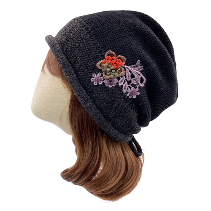 엄마짱 MDF 8313 콤비 자수니트 뒷끈비니 두건 엄마 할머니 위생두건 요가두건 가을겨울 실내용 여성예쁜두건 엄마짱