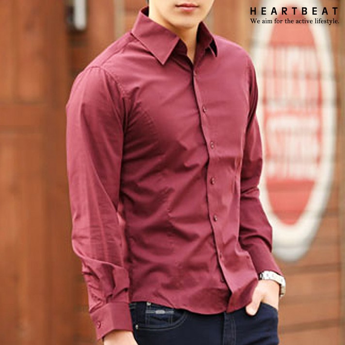 하트비트 리논스 스판 남방 세미 슬림핏 무지 긴팔 셔츠 남자 댄디 단체복 빅사이즈 와이셔츠