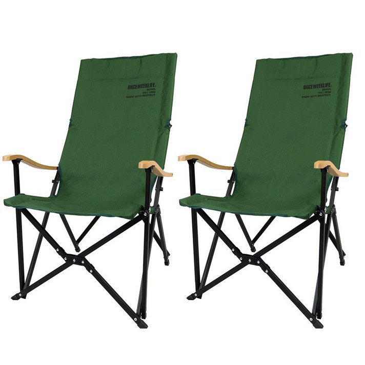 원스위크라이프 롱 릴렉스 캠핑의자 특대 블랙프레임+원목, 2개, 카키